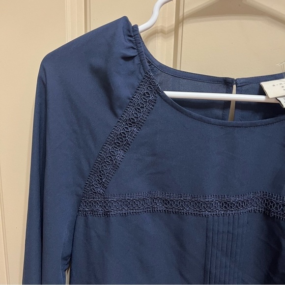 NWT A New Day Xavier Navy Blue Long Sleeve Blouse Size X Small - Picture 4 of 12